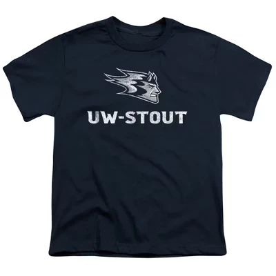 Детская футболка с логотипом Университета Висконсина Stout Distressed Primary для молодежного военно-морского флота
