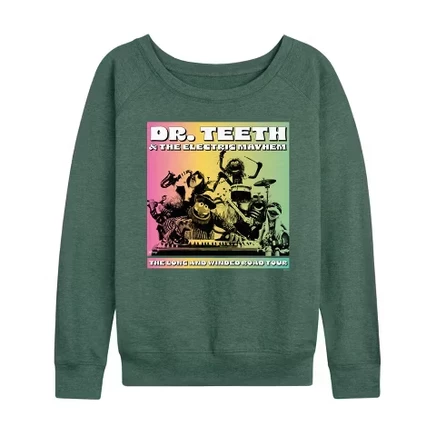 Women's -  - Dr. Teeth & The Electric Mayhem Band Lightweight French Terry Wide Neck Long Sleeve Graphic Shirt heather juniper