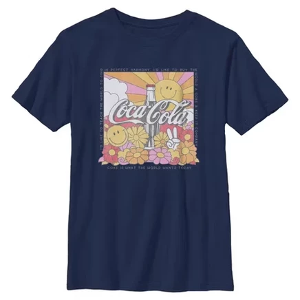 Футболка для мальчиков Coca-Cola с принтом, темно-синяя
