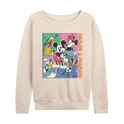 Женская рубашка с рисунком из комиксов Mickey Friends, легкая французская махровая рубашка с широким вырезом и длинными рукавами.