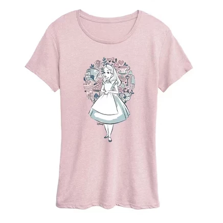 Женская футболка с коротким рукавом Alice In Wonderland - Alice Circle с графическим рисунком heather pink