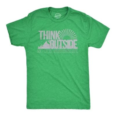 Мужская футболка Think Outside Funny No Box, необходимая для пешего туризма и кемпинга, винтажная графическая футболка - Crazy Dog Мужская футболка для отдыхающих