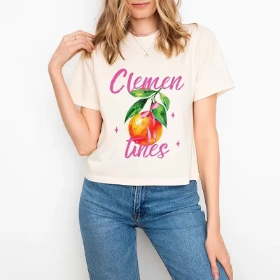 Clementines Watercolor - женская укороченная футболка свободного кроя с графическим принтом