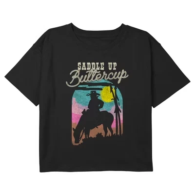 Укороченная футболка Girl's Lost Gods Saddle Up Buttercup с графическим рисунком в виде лютика черного цвета