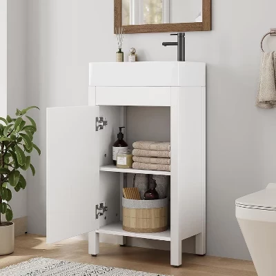 Тумба coolmee 16″ с раковиной, белая