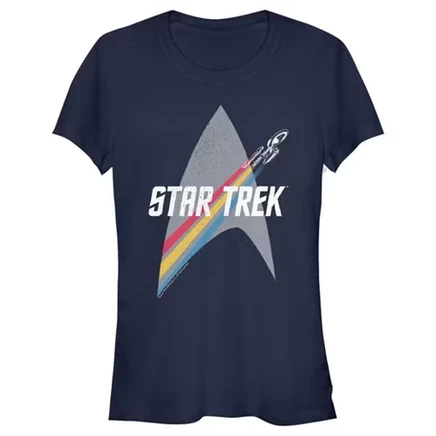 Женская футболка Enterprise Starfleet Rainbow Streak для юниоров темно-синего цвета