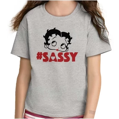 Винтажная детская футболка с хэштегом Betty Boop для дерзких девочек, лицензированные спортивные футболки серого цвета