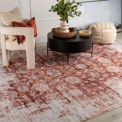 Винтажный цветочный коврик для помещений Aria Transitional rust