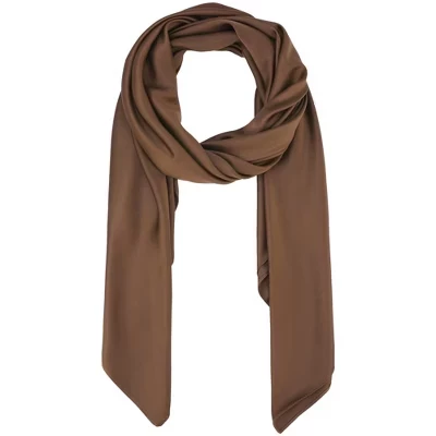 Women's Solid Square Large Elegant Satin Neckerchief Bandanas for Travel Office 1 Pc 43.3'' coffee