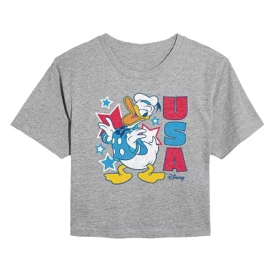 Женская укороченная футболка с рисунком Donald Usa серого цвета.