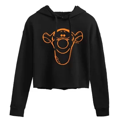Женская укороченная толстовка с капюшоном Tigger Sketch с рисунком Тигры, черная