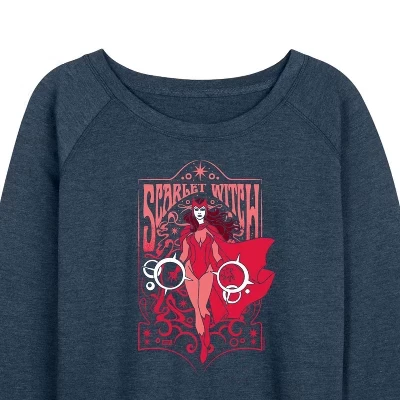 Women's -  - Nouveau Scarlet Witch Lightweight French Terry Wide Neck Long Sleeve Graphic Shirt heather indigo