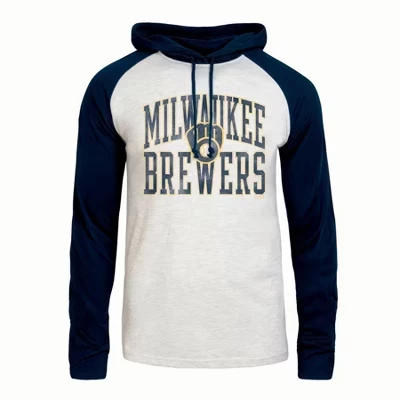 Мужская пепельная футболка Milwaukee Brewers с капюшоном и длинным рукавом