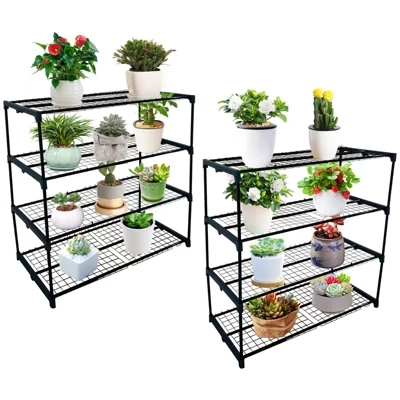 Plant Greenhouse Shelves,4 Tier 2 Pack Plant Display Rack Shelf Stand w/ 72lbs Weight Capacity,Portable Rustproof Metal Shelf Plant Stand Rack 43.31*18.90*3.94 in