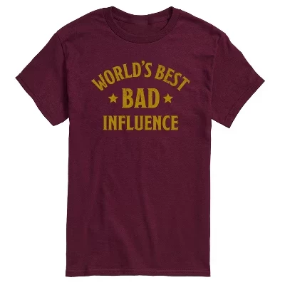 Мужская футболка с коротким рукавом Funny Worlds Best Bad Influence с графическим рисунком темно-бордового цвета