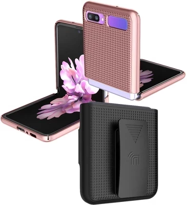 Комбинированный тонкий чехол-кобура с зажимом для ремня Samsung Galaxy Z Flip 5G (1-го и 2-го поколения) розового золота
