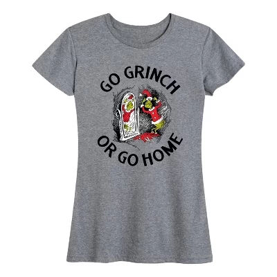Женская футболка с коротким рукавом Go Grinch Или Go Home, серая