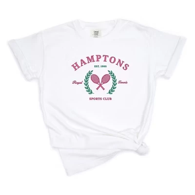 Женская вышитая футболка Hamptons Sports Club с коротким рукавом, окрашенная в белый цвет