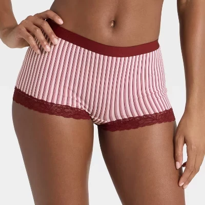 Женское нижнее белье из хлопчатобумажной смеси Boy Shorts с кружевом - ™ red