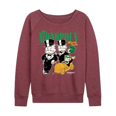 Женская рубашка Mr Uncle Money Bags из легкого французского махрового материала с широким вырезом и длинным рукавом с графическим рисунком цвета хизер бордовый