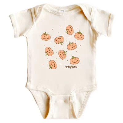 Детское боди с коротким рукавом SmileyWorld Pumpkin Collage и ромашками натуральное