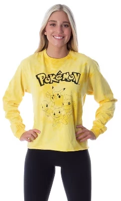Женская футболка для взрослых с длинным рукавом Tie Dye от Pikachu Starter Group желтого цвета