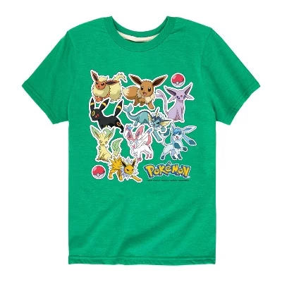Футболка с короткими рукавами и рисунком Kelly Green для мальчиков с наклейками Eevee Evolution и изображением покемонов