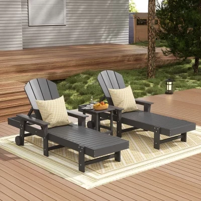 Шезлонг Malibu Adirondack с откидывающейся спинкой из 3 предметов с подлокотниками и колесиками серого цвета