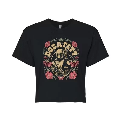 Женская укороченная футболка с цветочным рисунком Boba Fett Boho, черная