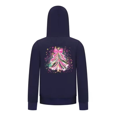 Рождественская коллекция Pink & Gold Splatter Tree Girls с капюшоном на молнии – Праздничная толстовка