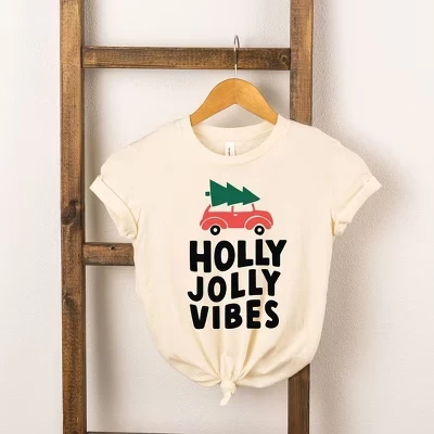 Кремовая молодежная футболка с коротким рукавом Holly Jolly Vibes Car