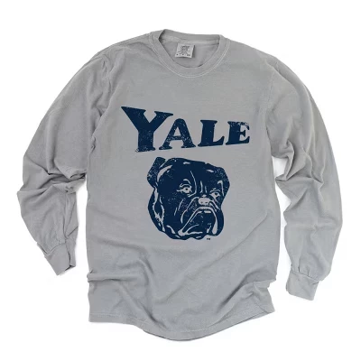 Yale Bulldog Distressed - Женская одежда, окрашенная в серый цвет футболка с длинным рукавом и рисунком