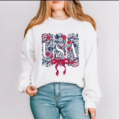Свитшот с кокеткой в цветочек из США, белый