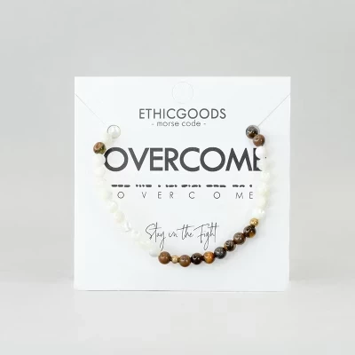 Браслет с азбукой Морзе: ПРЕОДОЛЕНИЕ | ETHIC GOODS тигровый глаз и перламутр