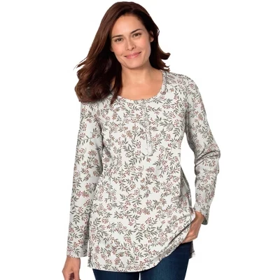 Идеальная футболка Henley с длинным рукавом и принтом в виде листьев слоновой кости