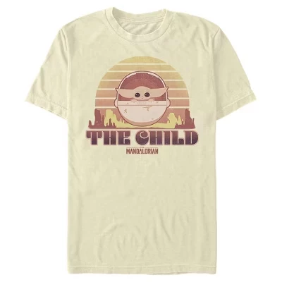 Мужская футболка The Mandalorian The Child с изображением заката в стиле ретро бежевого цвета