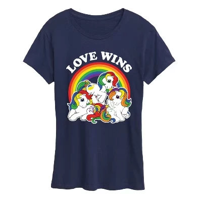 Женская футболка Love Rules Rainbow с коротким рукавом и рисунком радуги, синяя