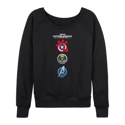 Women's -  - Captain America Logo Stack Lightweight French Terry Wide Neck Long Sleeve Graphic Shirt black