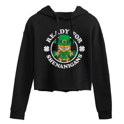 Женская укороченная толстовка с капюшоном Ready For Shenanigans с графическим принтом, черная