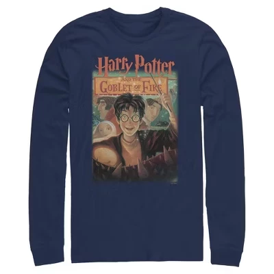 Мужская рубашка с длинным рукавом и надписью the Philosopher's Stone Goblet Of Fire синего цвета