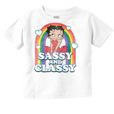 Дерзкая и стильная радужная футболка для маленьких девочек Betty Boop лицензионного белого цвета