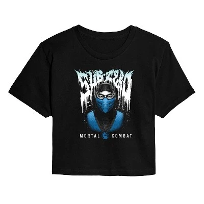 Женская укороченная футболка с металлическим рисунком Sub Zero, черная