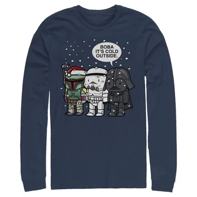 Men's  Christmas Boba It's Cold Outside Long Sleeve Shirt blue