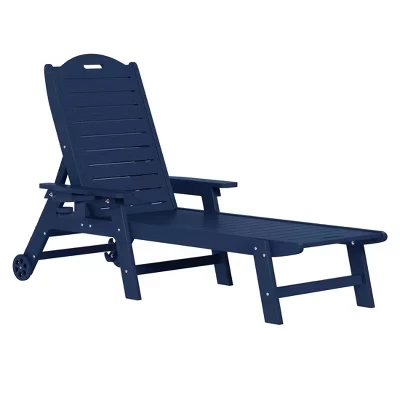 Шезлонг Aruba Outdoor HDPE Patio с колесиками и подстаканником синего цвета