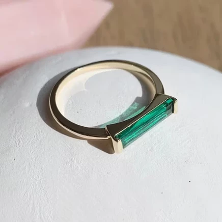 Lorena Baguette Ring (Spring Green) in Gold, Silver - gold