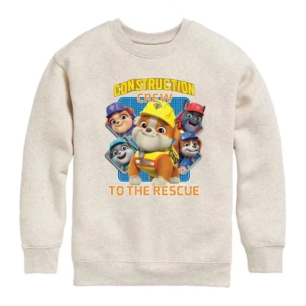 Boys' - Paw Patrol - Rubble & Crew Graphic Long Sleeve Fleece Sweatshirt natural