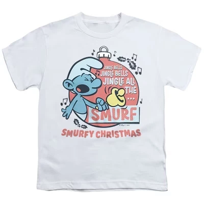 Винтажная рождественская футболка Jingle Bells Smurfy для мальчиков белого цвета