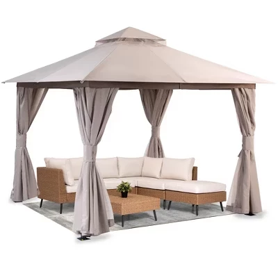 LAUSAINT HOME 10'x10' Полупостоянная беседка во внутреннем дворике с расширительными болтами, прочная палатка для вечеринок с двойной крышей цвета хаки