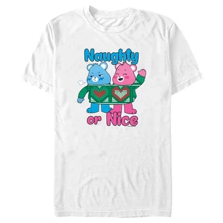Мужские рождественские футболки Cheer Bear и Grumpy Bear Naughty or Nice белого цвета