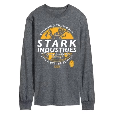 Мужская футболка Iron Man Stark Industries с длинным рукавом и графическим рисунком heather charcoal